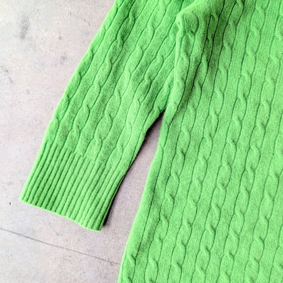 Vintage J. Crew Bright Green Cable Knit 3/4 Sleeve Cashmere Sweater small - Picture 3 of 8
